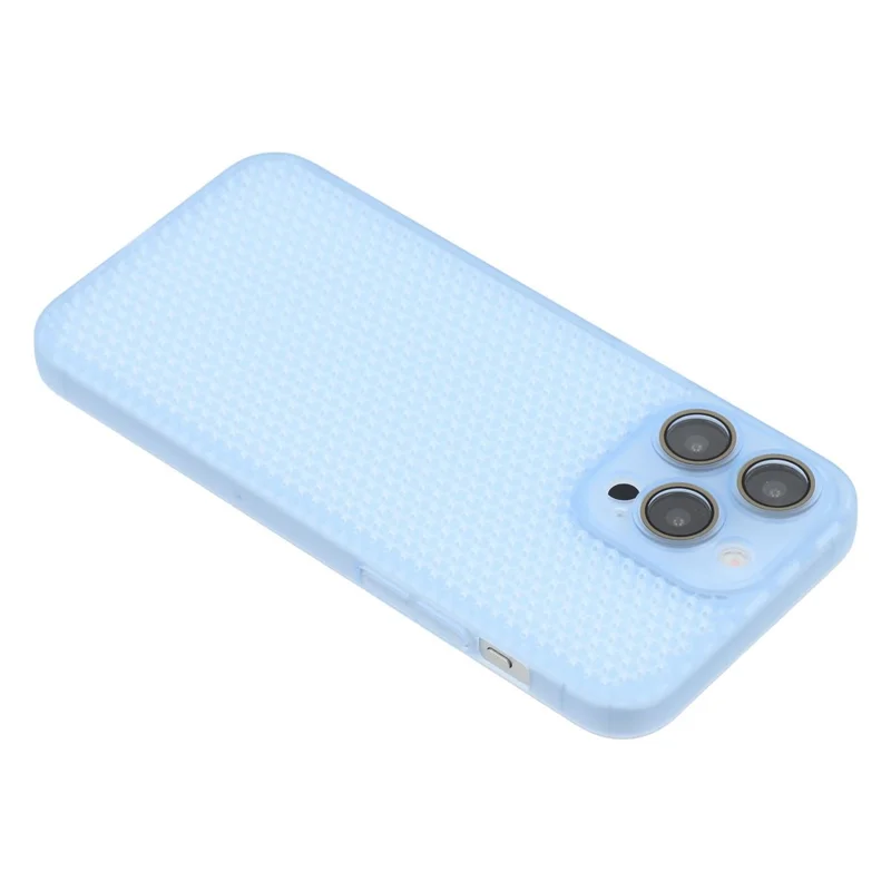 For iPhone 15 Pro Max Case Heat Dissipation Hard PC Phone Cover with Camera Lens Protector - Transparent Blue