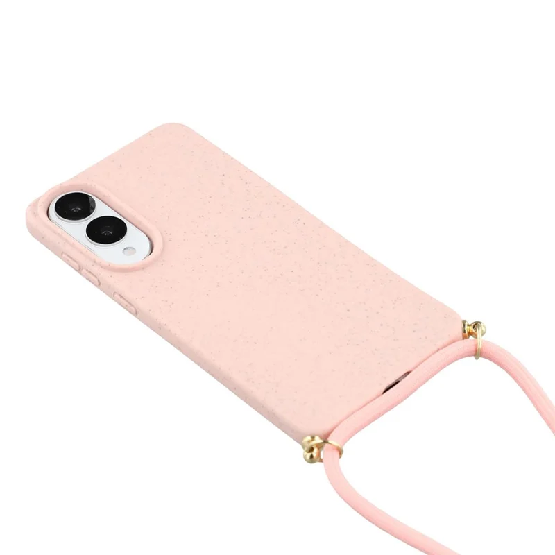 For Samsung Galaxy S25 Edge Case Biodegradable Wheat Straw + TPU Eco-Friendly Phone Cover with Lanyard - Pink