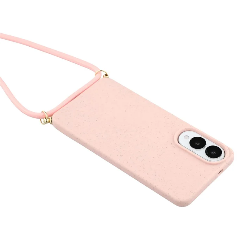 For Samsung Galaxy S25 Edge Case Biodegradable Wheat Straw + TPU Eco-Friendly Phone Cover with Lanyard - Pink