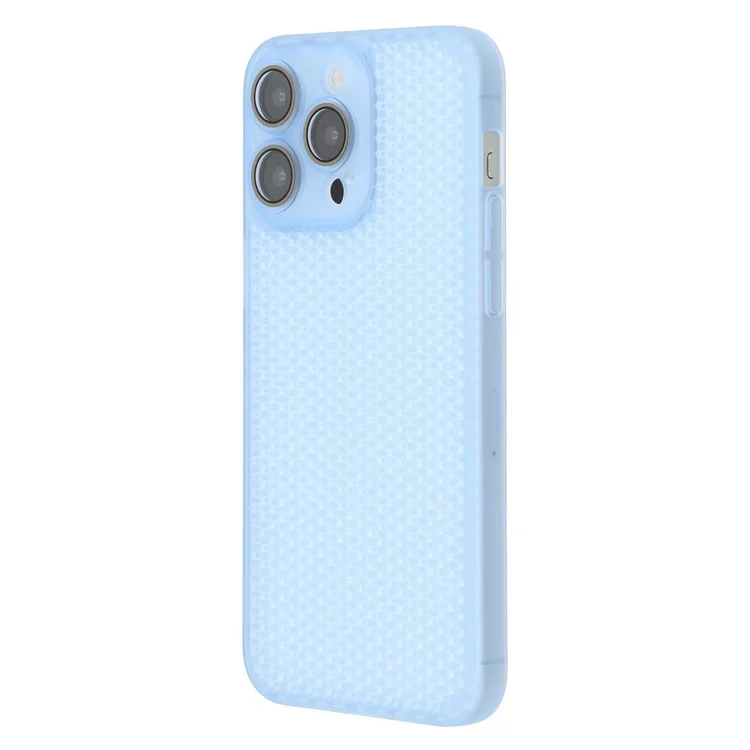 Handyhülle für iPhone 15 Pro mit Wärmeableitung, robustem PC und Kameralinsenschutz - Transparent Blau