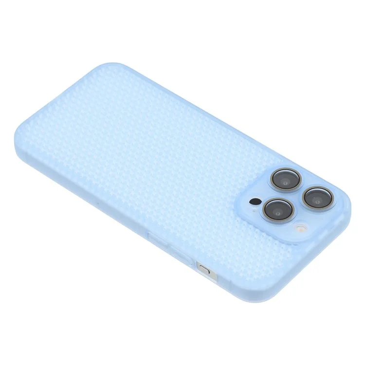 Handyhülle für iPhone 15 Pro mit Wärmeableitung, robustem PC und Kameralinsenschutz - Transparent Blau
