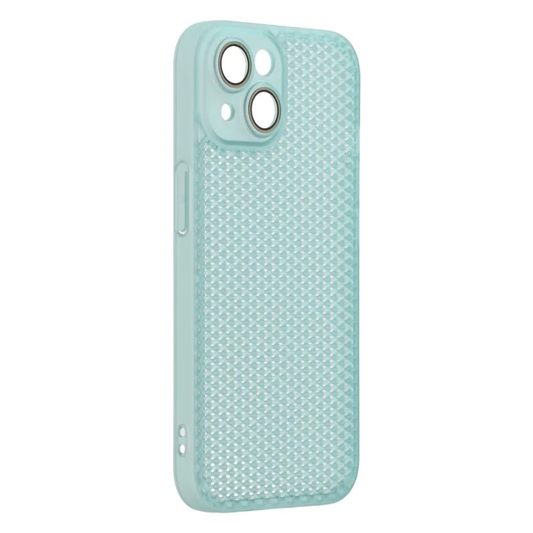 For iPhone 14 Case Heat Dissipation Hard PC Phone Cover with Camera Lens Protector - Transparent Green