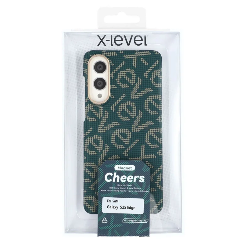 X-LEVEL For Samsung Galaxy S25 Edge Case Compatible with MagSafe PC + Metal Phone Back Cover Carbon Fiber Texure - Green