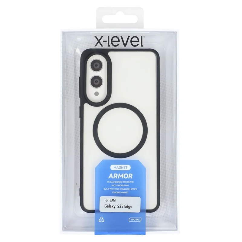 X-LEVEL For Samsung Galaxy S25 Edge Magnetic Case PC + TPU Matte Anti Drop Cell Phone Cover - Black