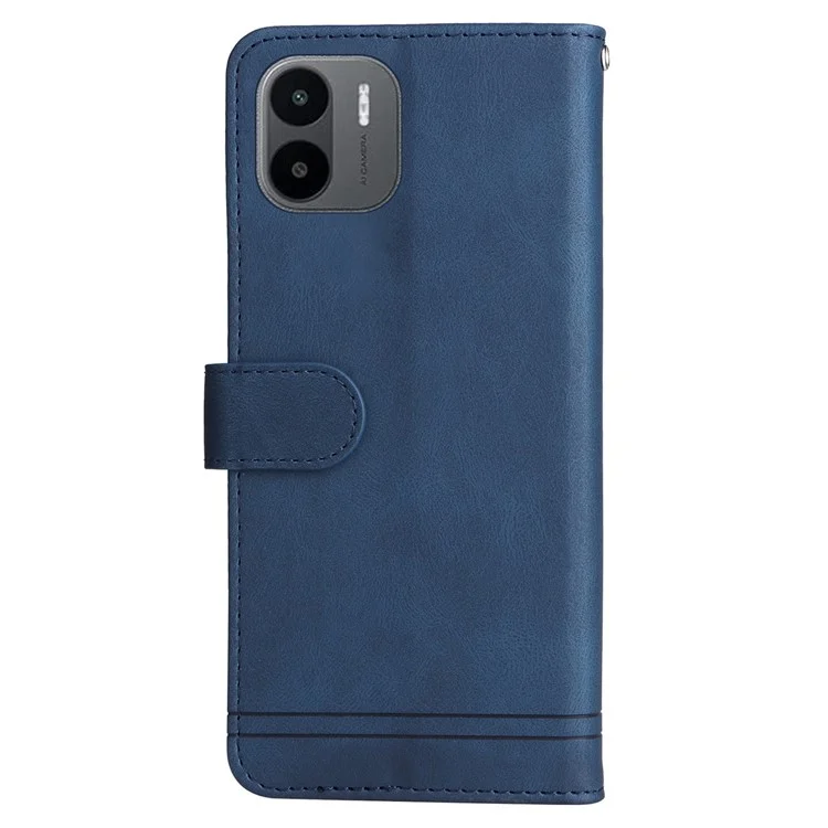 Para Xiaomi Redmi A1 4G Tree Pattern Botón de Metal Metero Touch Caja de Teléfono PU Líneas de Cuero Imprimido Tapa de Soporte de Billetera Magnética Con Correa - Azul