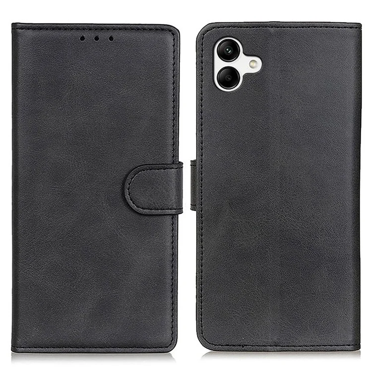 For Samsung Galaxy A07 Case Cowhide Texture Leather Wallet Stand Phone Cover - Black