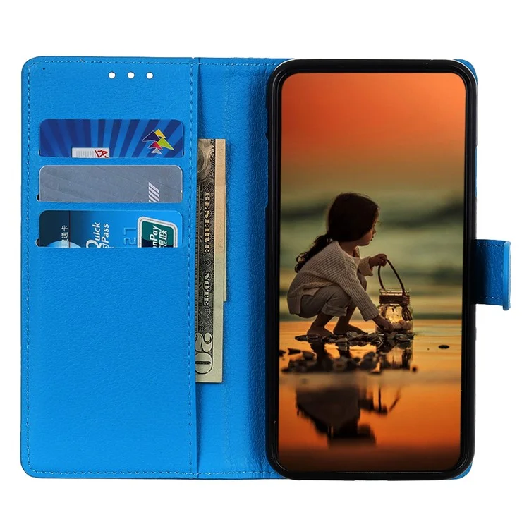 For Samsung Galaxy A17 Wallet Case PU Leather Phone Cover Litchi Texture - Blue