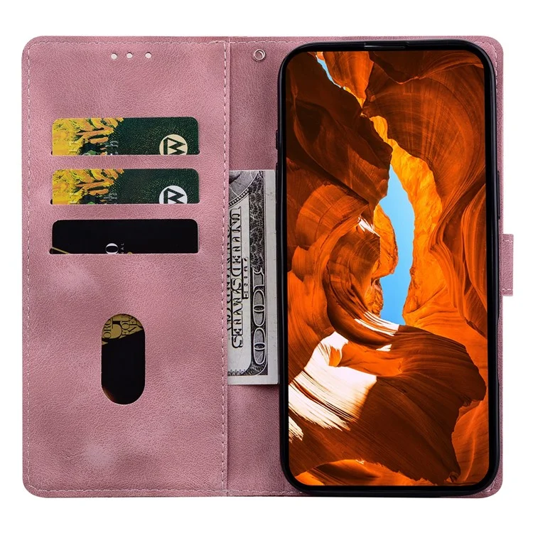 For iPhone 16 Pro Max Leather Case Imprinted Checkered Pattern Wallet Stand Flip Phone Cover - Pink