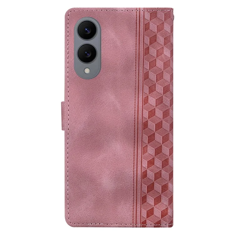 For Samsung Galaxy S25 Edge Leather Case Imprinted Checkered Pattern Wallet Stand Flip Phone Cover - Pink