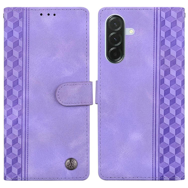 For Samsung Galaxy A16 5G  /  4G Leather Case Imprinted Checkered Pattern Wallet Stand Flip Phone Cover - Purple