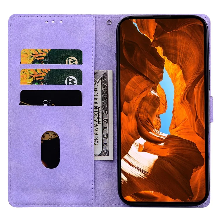 For Samsung Galaxy A16 5G  /  4G Leather Case Imprinted Checkered Pattern Wallet Stand Flip Phone Cover - Purple