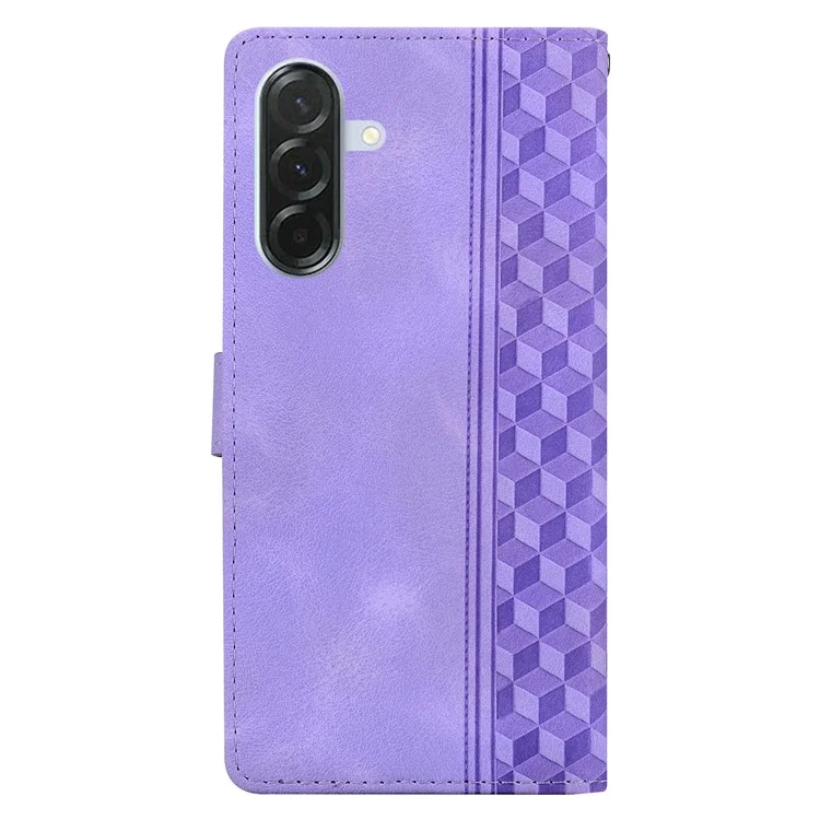 For Samsung Galaxy A16 5G  /  4G Leather Case Imprinted Checkered Pattern Wallet Stand Flip Phone Cover - Purple