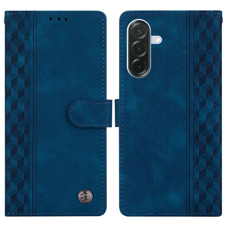 For Samsung Galaxy S24 FE Leather Case Imprinted Checkered Pattern Wallet Stand Flip Phone Cover - Blue