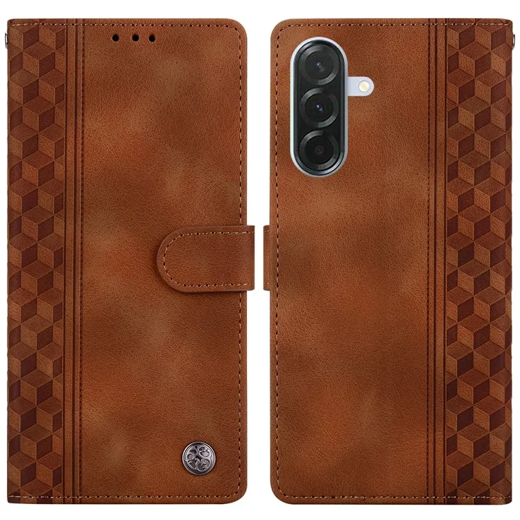 For Samsung Galaxy A56 5G  /  A36 5G Leather Case Imprinted Checkered Pattern Wallet Stand Flip Phone Cover - Brown