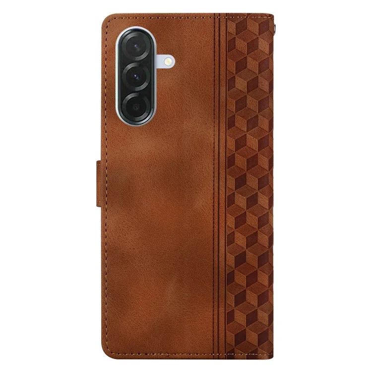 For Samsung Galaxy A56 5G  /  A36 5G Leather Case Imprinted Checkered Pattern Wallet Stand Flip Phone Cover - Brown