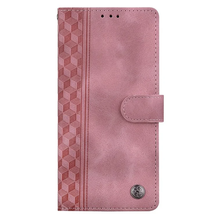 For Samsung Galaxy A26 5G Leather Case Imprinted Checkered Pattern Wallet Stand Flip Phone Cover - Pink