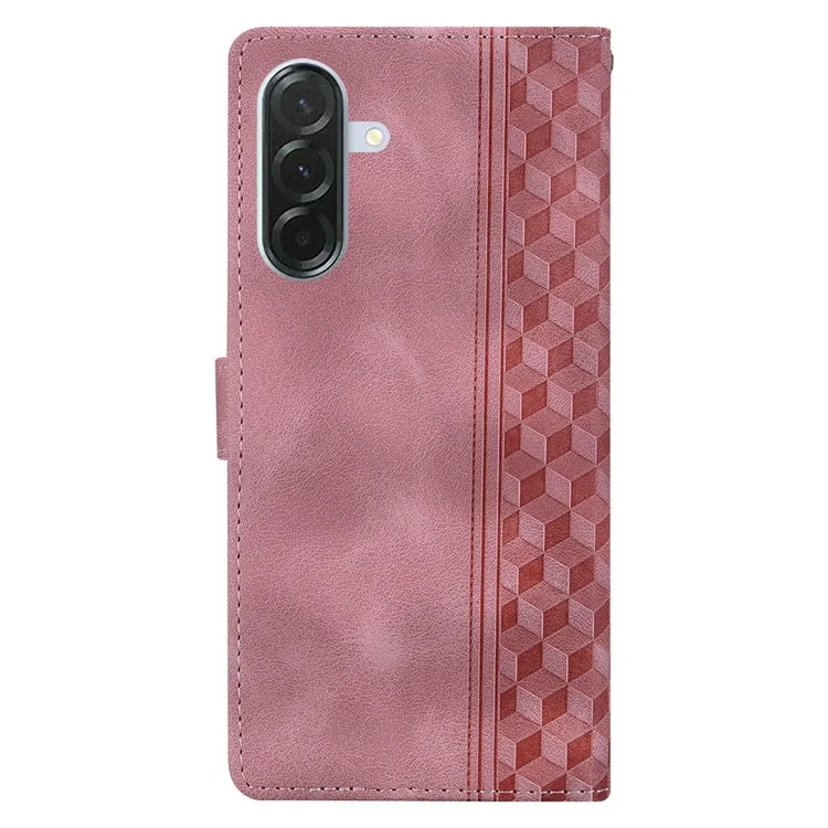 For Samsung Galaxy A26 5G Leather Case Imprinted Checkered Pattern Wallet Stand Flip Phone Cover - Pink