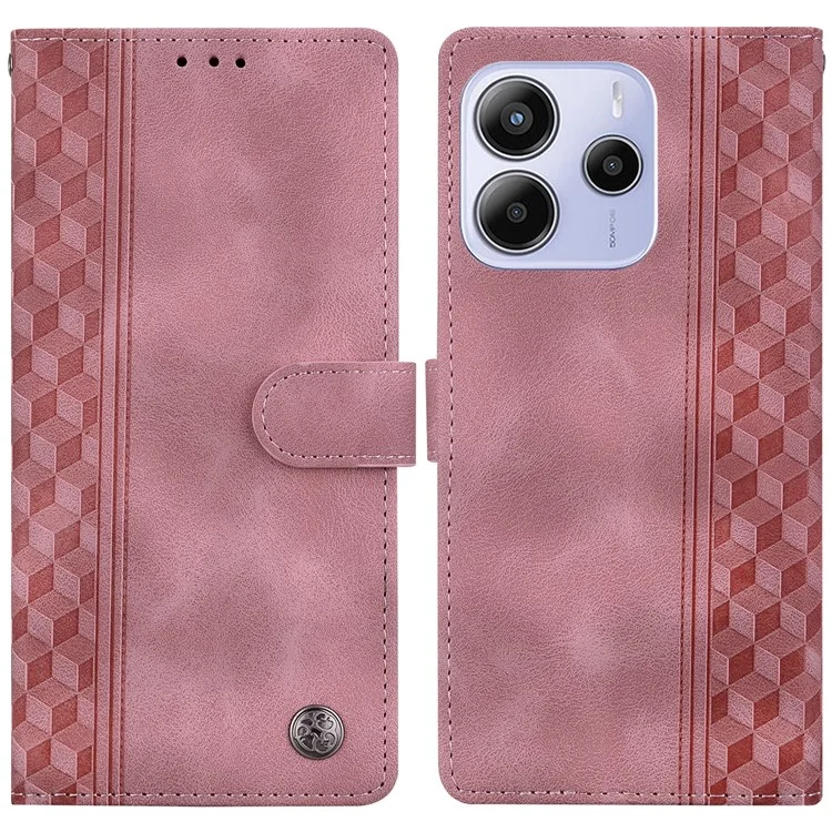 For Xiaomi Redmi Note 14 5G Leather Case Imprinted Checkered Pattern Wallet Stand Flip Phone Cover - Pink