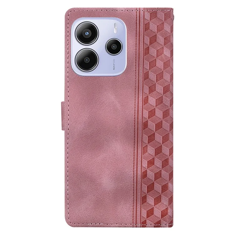 For Xiaomi Redmi Note 14 5G Leather Case Imprinted Checkered Pattern Wallet Stand Flip Phone Cover - Pink