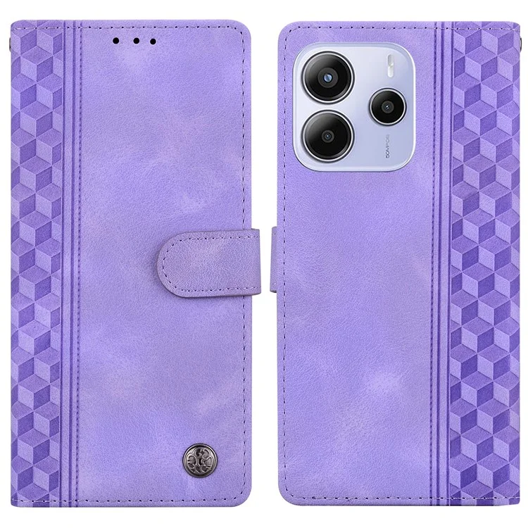 For Xiaomi Redmi Note 14 4G (164.84mm) Leather Case Imprinted Checkered Pattern Wallet Stand Flip Phone Cover - Purple