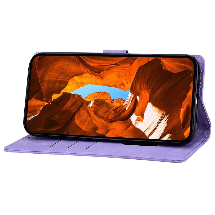 For Xiaomi Redmi Note 14 4G (164.84mm) Leather Case Imprinted Checkered Pattern Wallet Stand Flip Phone Cover - Purple