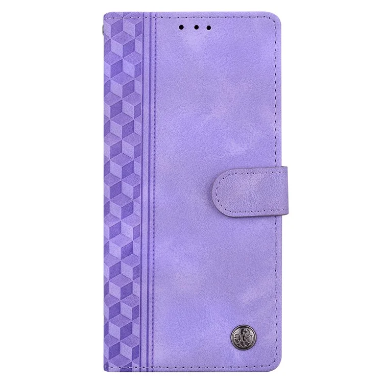 For Xiaomi Redmi Note 14 4G (164.84mm) Leather Case Imprinted Checkered Pattern Wallet Stand Flip Phone Cover - Purple