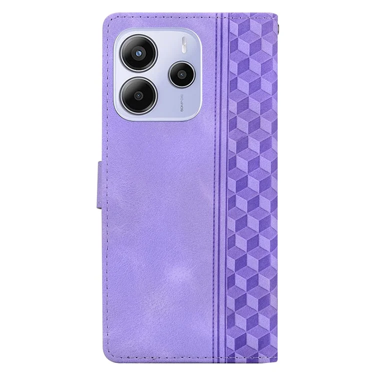 For Xiaomi Redmi Note 14 4G (164.84mm) Leather Case Imprinted Checkered Pattern Wallet Stand Flip Phone Cover - Purple