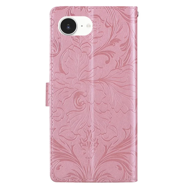 For iPhone 16e Leather Case Imprinted Floral Pattern Wallet Stand Flip Phone Cover - Pink