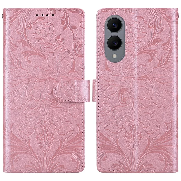 For Samsung Galaxy S25 Edge Leather Case Imprinted Floral Pattern Wallet Stand Flip Phone Cover - Pink