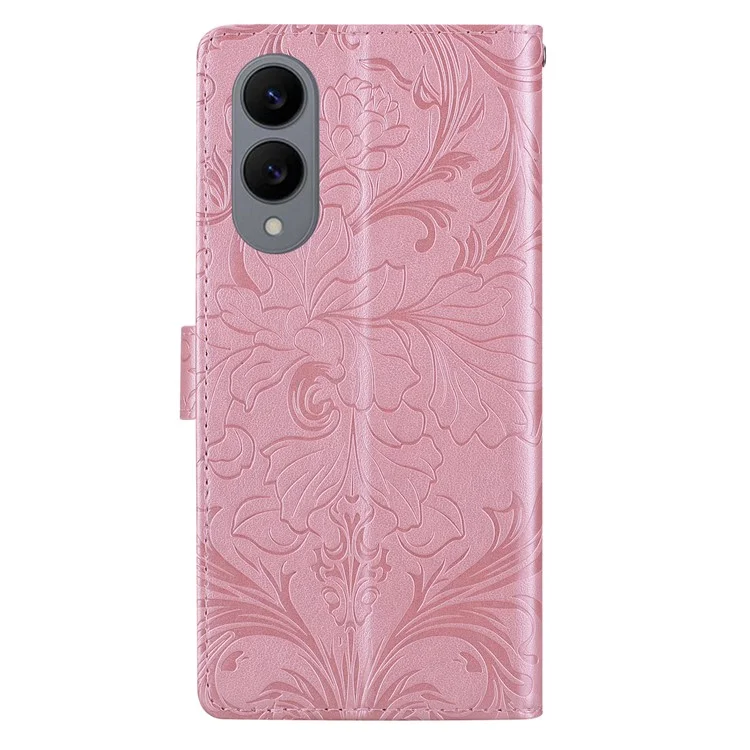 For Samsung Galaxy S25 Edge Leather Case Imprinted Floral Pattern Wallet Stand Flip Phone Cover - Pink
