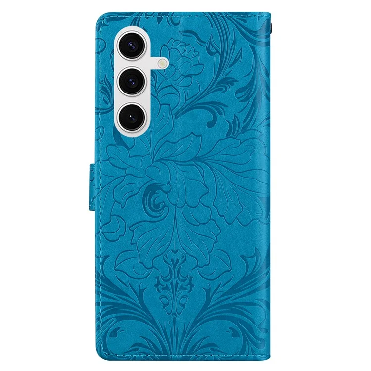 For Samsung Galaxy S25+ Leather Case Imprinted Floral Pattern Wallet Stand Flip Phone Cover - Blue