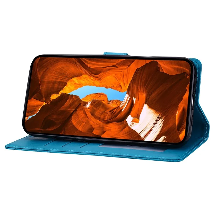 For Samsung Galaxy S24 FE Leather Case Imprinted Floral Pattern Wallet Stand Flip Phone Cover - Blue