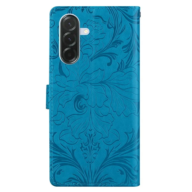For Samsung Galaxy S24 FE Leather Case Imprinted Floral Pattern Wallet Stand Flip Phone Cover - Blue