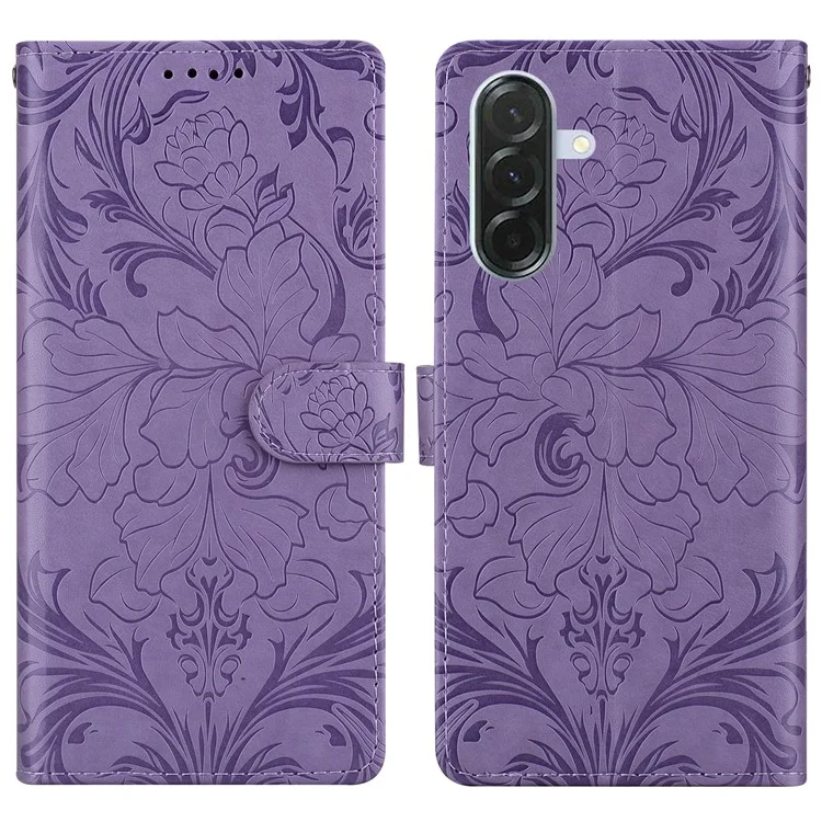For Samsung Galaxy A16 5G  /  4G Leather Case Imprinted Floral Pattern Wallet Stand Flip Phone Cover - Purple