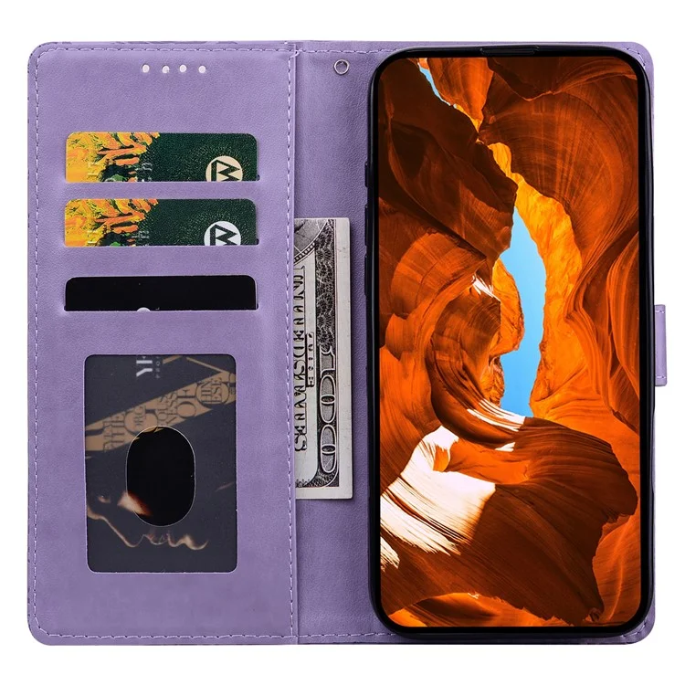 For Samsung Galaxy A16 5G  /  4G Leather Case Imprinted Floral Pattern Wallet Stand Flip Phone Cover - Purple