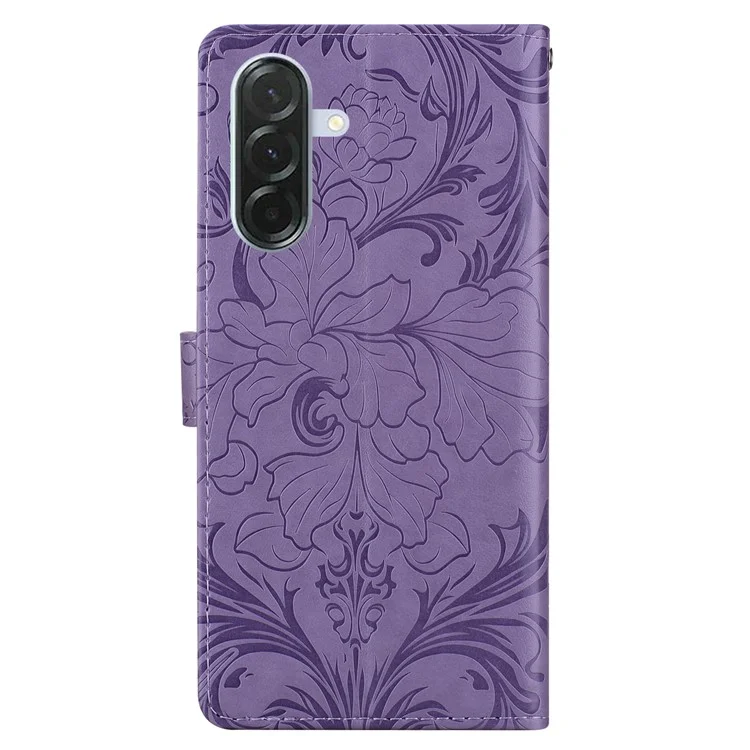 For Samsung Galaxy A16 5G  /  4G Leather Case Imprinted Floral Pattern Wallet Stand Flip Phone Cover - Purple
