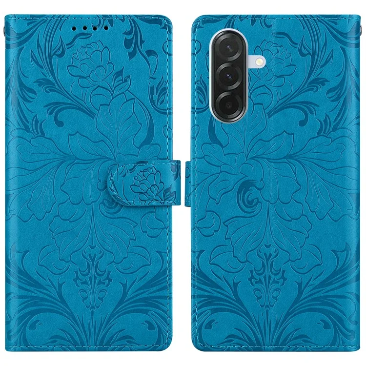 For Samsung Galaxy A26 5G Leather Case Imprinted Floral Pattern Wallet Stand Flip Phone Cover - Blue