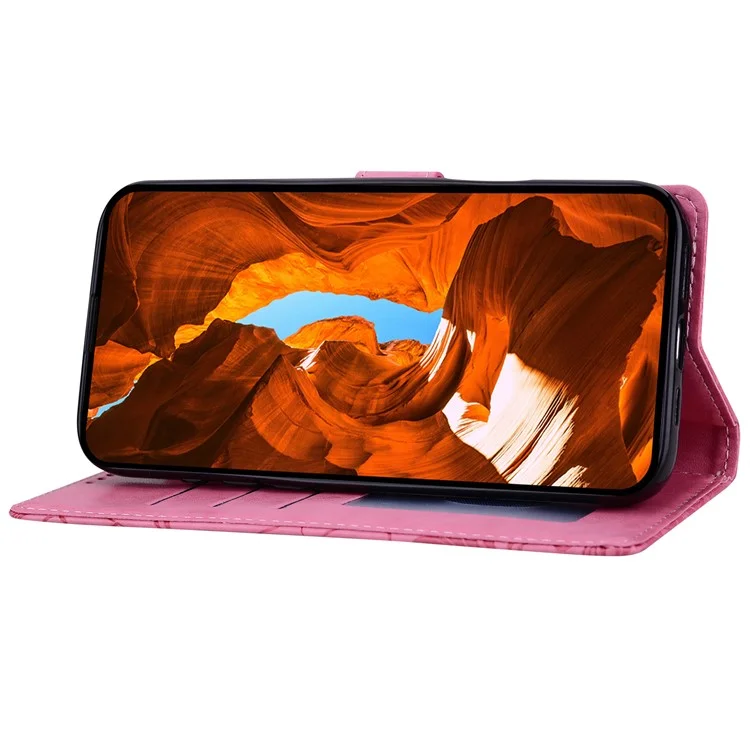 For Xiaomi Redmi Note 14 5G Leather Case Imprinted Floral Pattern Wallet Stand Flip Phone Cover - Rose
