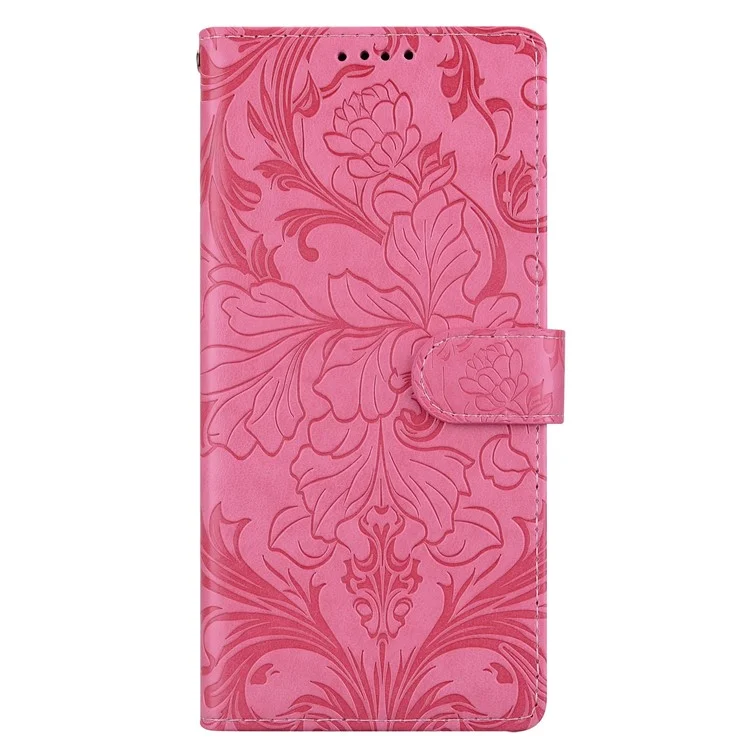 For Xiaomi Redmi Note 14 5G Leather Case Imprinted Floral Pattern Wallet Stand Flip Phone Cover - Rose