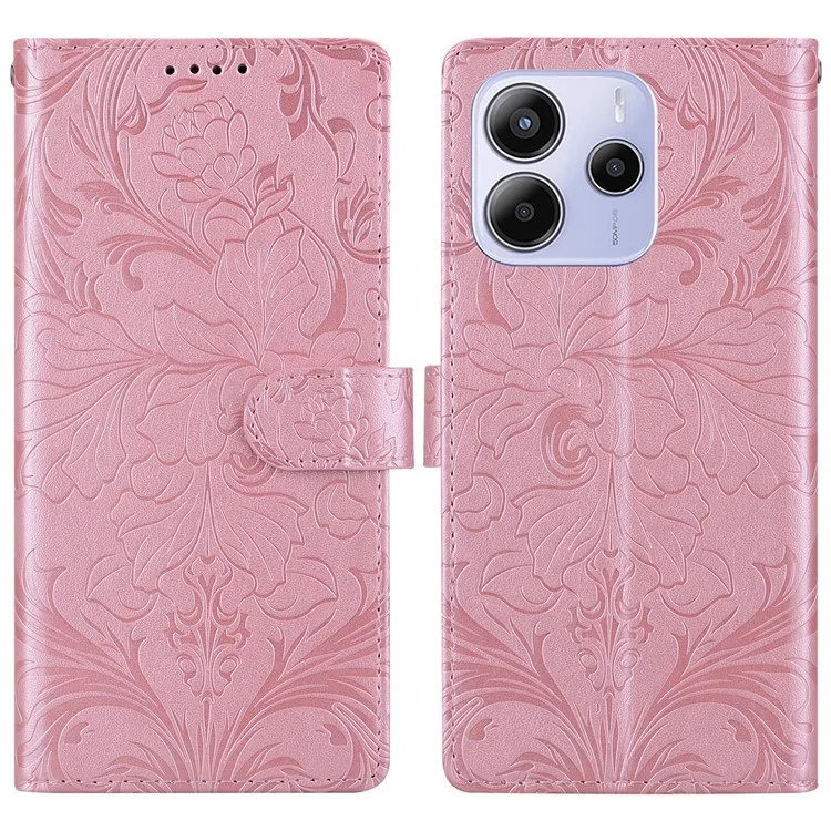 For Xiaomi Redmi Note 14 4G (164.84mm) Leather Case Imprinted Floral Pattern Wallet Stand Flip Phone Cover - Pink
