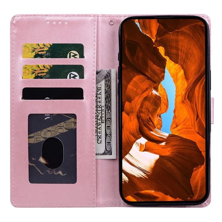 For Xiaomi Redmi Note 14 4G (164.84mm) Leather Case Imprinted Floral Pattern Wallet Stand Flip Phone Cover - Pink