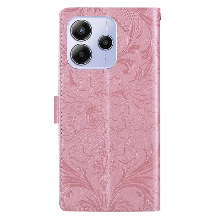 For Xiaomi Redmi Note 14 4G (164.84mm) Leather Case Imprinted Floral Pattern Wallet Stand Flip Phone Cover - Pink