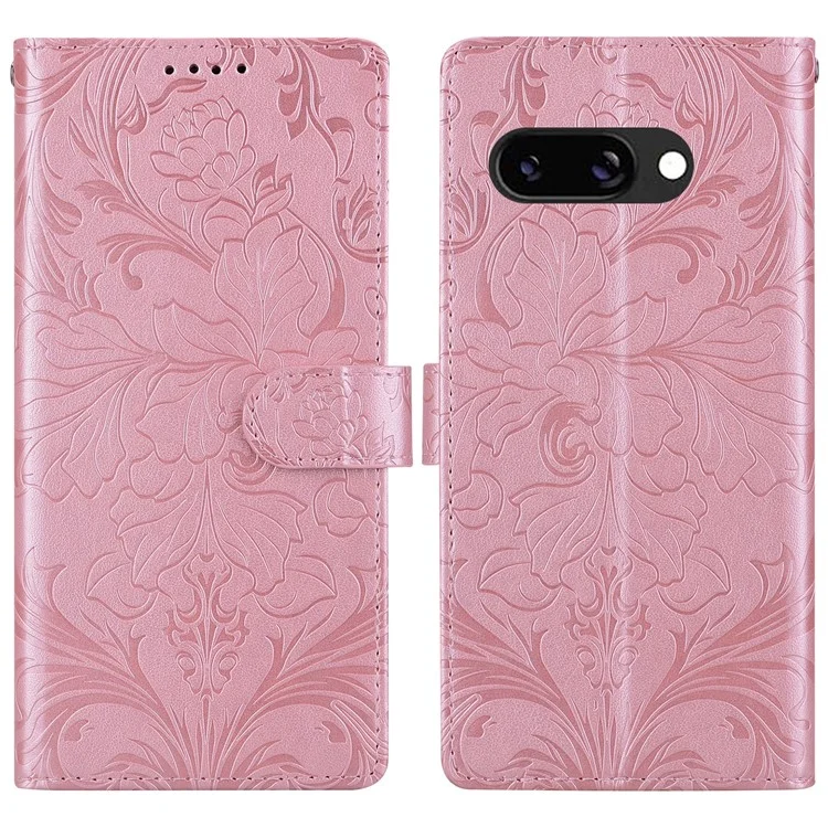 For Google Pixel 9a Leather Case Imprinted Floral Pattern Wallet Stand Flip Phone Cover - Pink