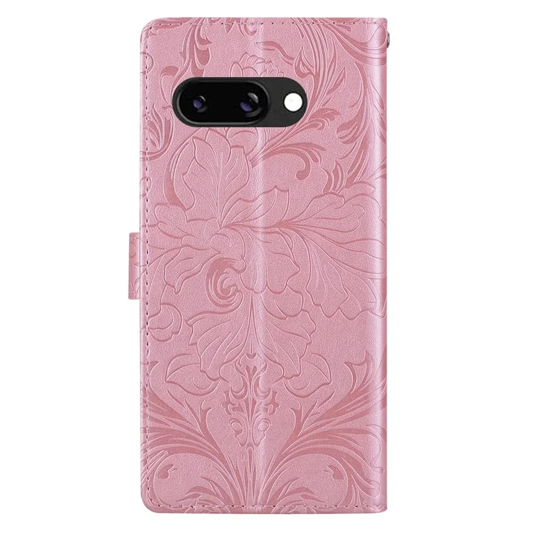 For Google Pixel 9a Leather Case Imprinted Floral Pattern Wallet Stand Flip Phone Cover - Pink