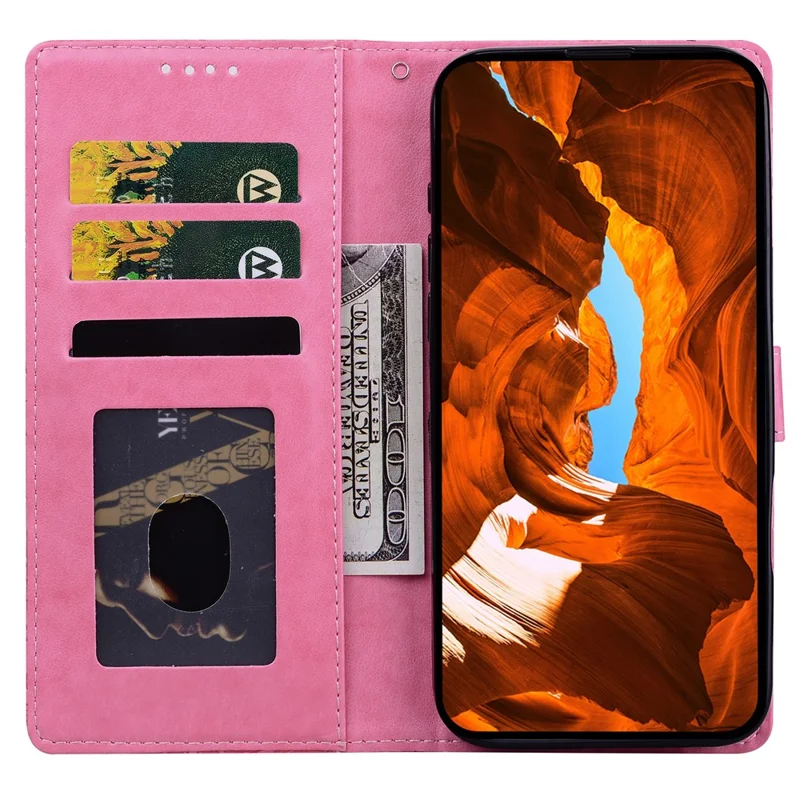 For Google Pixel 9a Leather Case Imprinted Floral Pattern Wallet Stand Flip Phone Cover - Rose