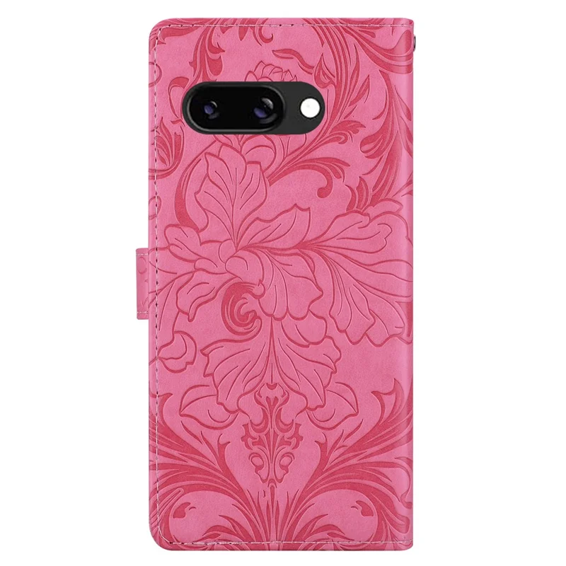 For Google Pixel 9a Leather Case Imprinted Floral Pattern Wallet Stand Flip Phone Cover - Rose