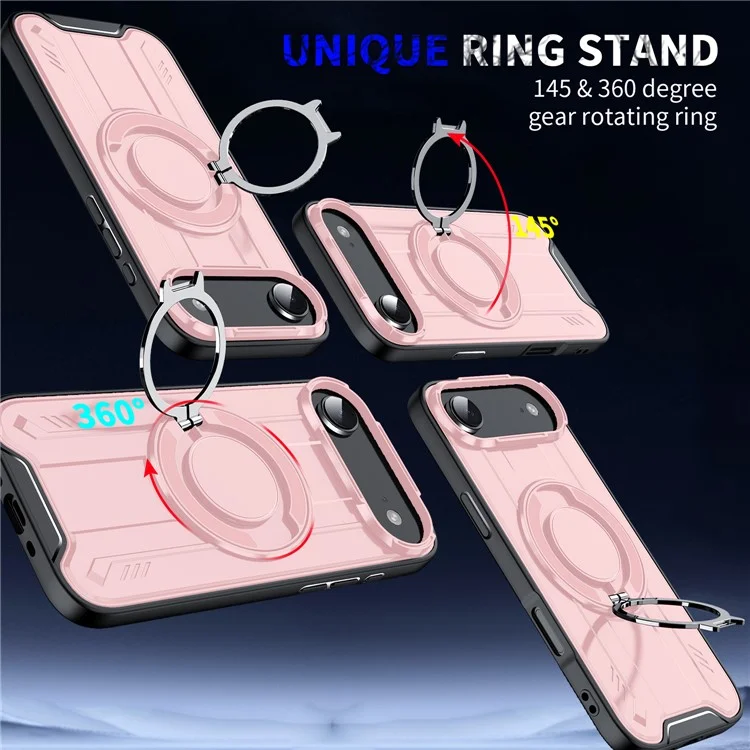 Funda de Aire para iPhone 17 Compatible con MagSafe, Anillo Giratorio, Soporte Plegable, Carcasa de PC + TPU Antichoque - Rosa