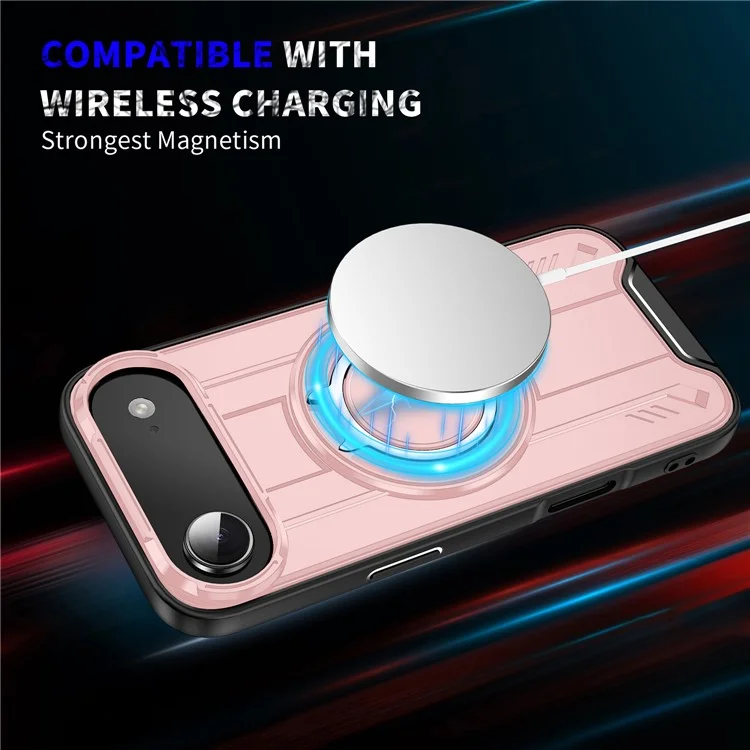 Funda de Aire para iPhone 17 Compatible con MagSafe, Anillo Giratorio, Soporte Plegable, Carcasa de PC + TPU Antichoque - Rosa