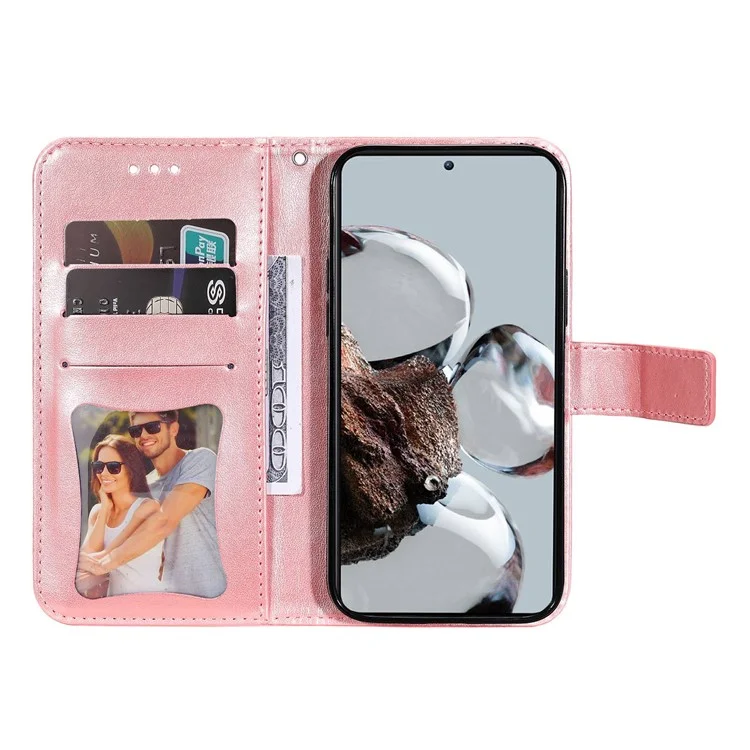 For Xiaomi 12T 5G / Redmi K50 Ultra 5G / 12T Pro 5G Stand Wallet PU Leather Case Flower Imprinting Anti-scratch Phone Cover with Strap - Rose Gold