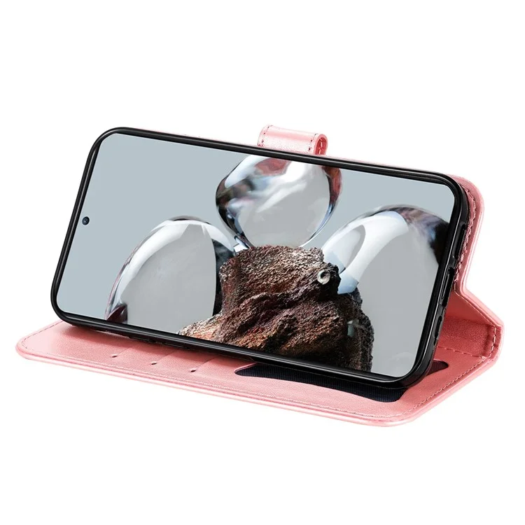 Pour Xiaomi 12T 5G / 12T Pro 5G / Redmi K50 Ultra 5G Stand Portefeuille PU Cuir pu Cuir Fleur Impression du Téléphone Anti-rayures Couvercle Avec Sangle - or Rose